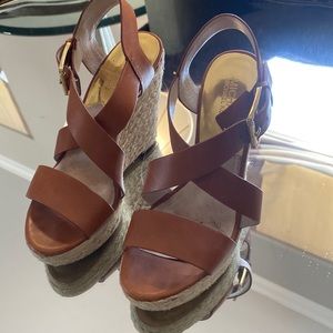 Michael Kors Briwn Leather Platform Heel